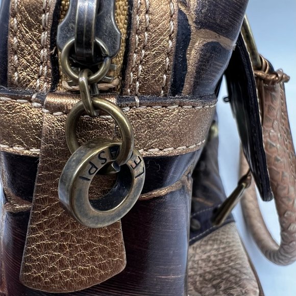 Legaspi Crocodile Alligator Design Patent Leather Print Purse Handbag 8"X12" - Picture 5 of 11